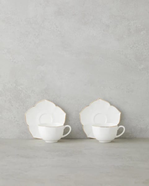 ست فنجان قهوه ۴ پارچه ۲ نفره Pure Poem New Bone China، ۹۰ میلی‌لیتر، سفید-طلایی