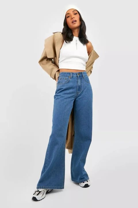 DRC trend Aliss شلوار جین زنانه مِد بلو High Waist پاور لیکرا مدل پاچه گشاد و راحت