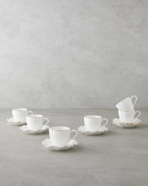 ست فنجان قهوه ۱۲ پارچه ۶ نفره Lumen New Bone China حجم ۹۰ میلی‌لیتر سفید-طلایی