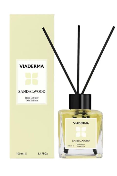 Viaderma خوشبوکننده اتاق شیشه مربعی با چوب بامبو عطر صندل 100 میلیلیتر