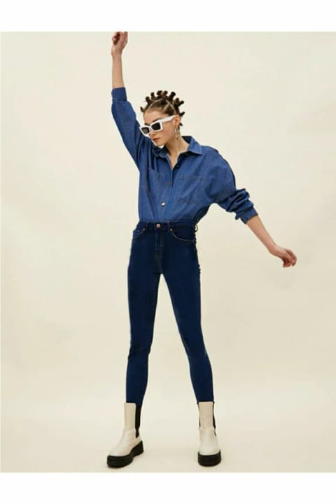 Trn JNS Ikon سرمهای پرالاستیک جین اسکینی ضخیم آبی (الاستان کامل 7%)