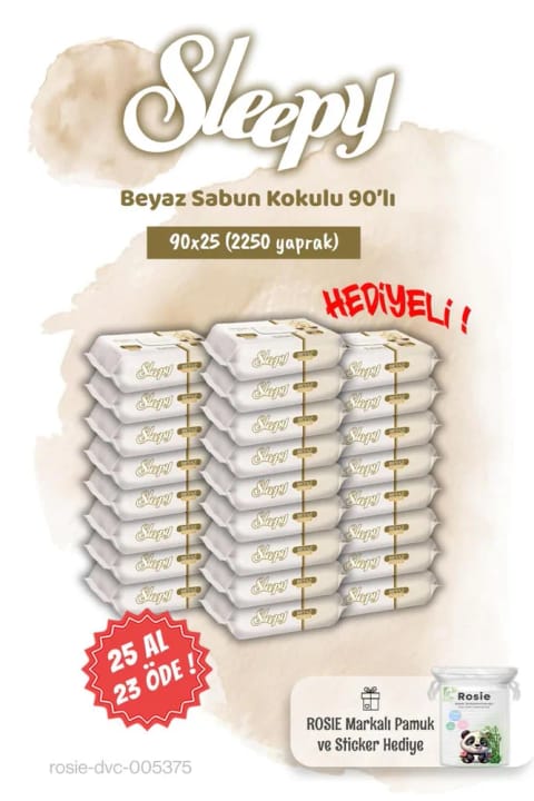 دستمال مرطوب معطر صابون سفید Sleepy 90 برگ با 25 عدد و 23 عددی و رزی