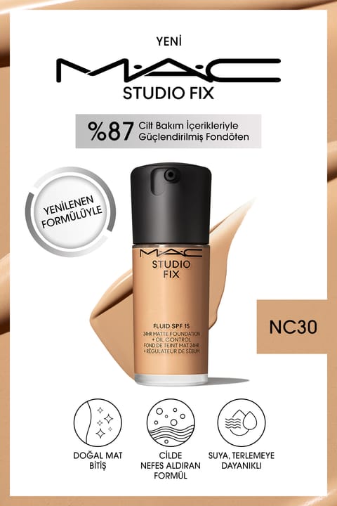 فونداسیون مات M.A.C Studio Fix Fluid SPF15 ماندگاری تا ۲۴ ساعت - رنگ NC3...