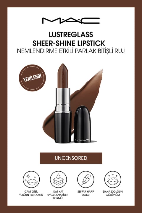 رژ لب M.A.C Lustreglass Sheer-Shine با بافت براق و آسان‌برای‌اجرا - Uncensored 3g