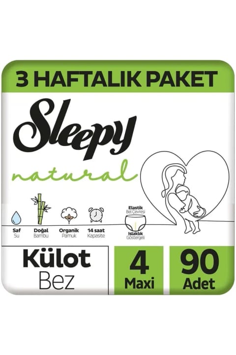 Sleepy Natural 3 هفته بسته پوشک شورت سایز 4 ماکسی 90 عددی