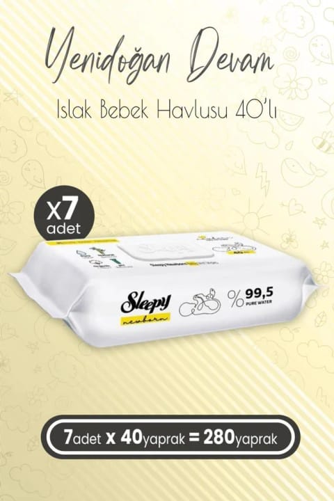 دستمال مرطوب مراقبت از نوزاد Sleepy Yenidoğan Devam ۴۰ عددی × ۷ (۲۸۰ برگ)