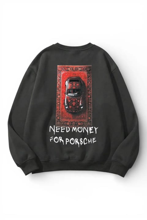 سویشرت اورسایز یونیسکس uyguntarz طرح Need Money بافت ۳ نخ با بافت نرم