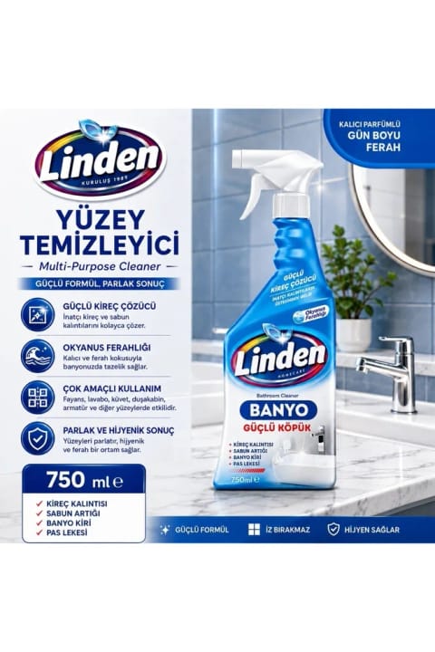 Linden اسپری فوم پاککننده حمام 750 میلیلیتر