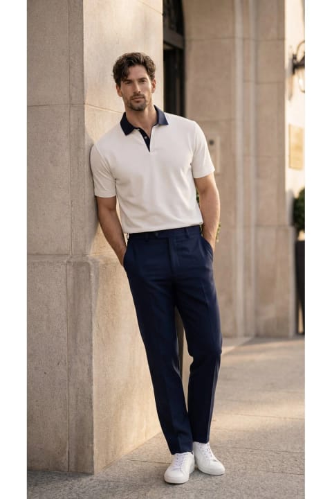 تی‌شرت یقه‌پولو مردانه Valiberta Arthur مدل Regular Fit پارچه پیکه نوا - سفید