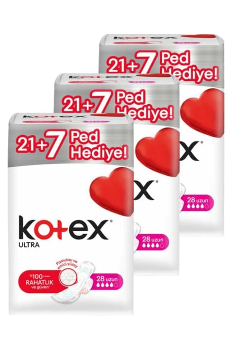 Kotex Ultra بلند 28 عددی × 3 = 84 عدد نوار بهداشتی
