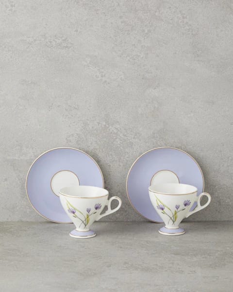 ست فنجان قهوه ۴ پارچه ۲ نفره Valentina New Bone China ۸۰ میلی‌لیتر یاسی