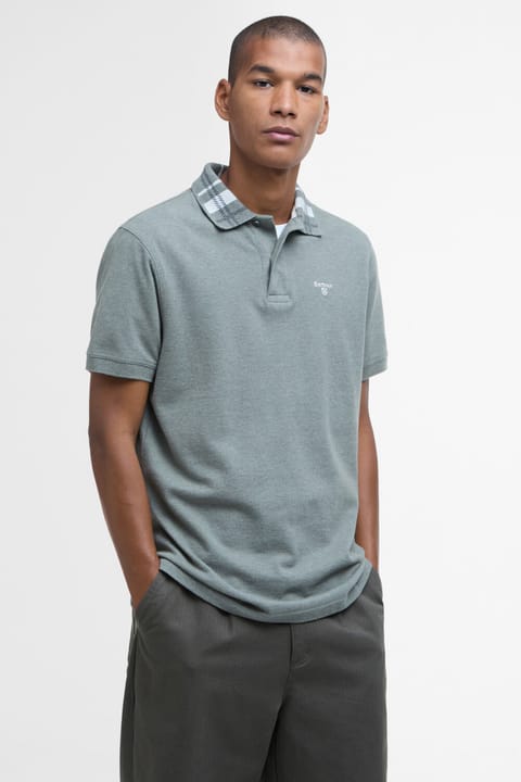 پولو یقه Barbour Trematon Tailored Fit رنگ Olive Marl