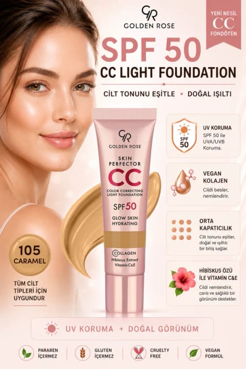 Golden Rose Skin Perfector Color Correcting Light Foundation - کرم پودر سبک اصلاح رنگ پوست — 105 Caramel