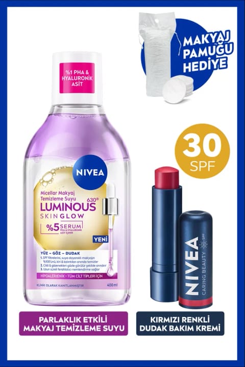 NIVEA Skin Glow میکسلار پاککننده آرایش و بالم لب قرمز