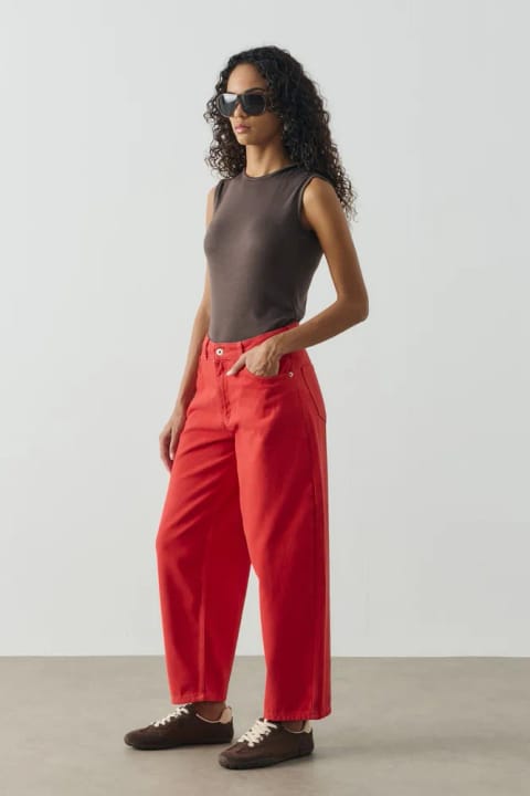شلوار جین Barrel Fit قرمز
