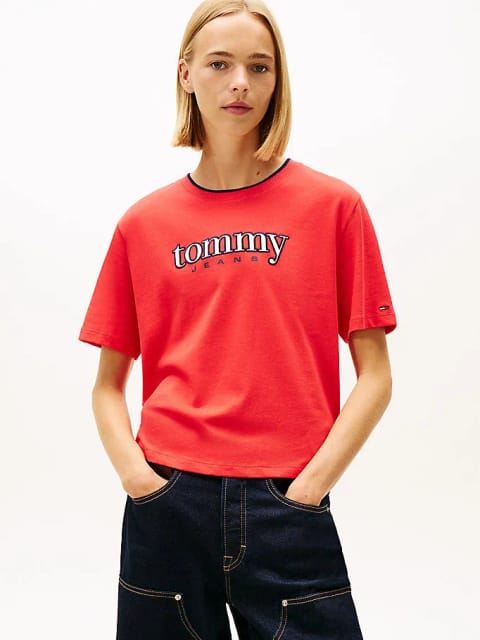 تیشرت زنانه TJW مدل Boxy با اپلیکه Tommy