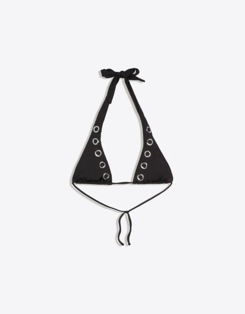 Halter bikini top with eyelet detail