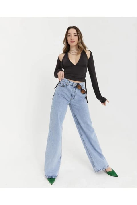 Livik Aliss Mavi Shibori Wash High Waist Wide Leg Women's Jeans