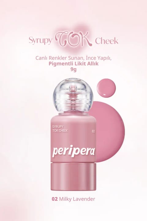 PERIPERA رژگونه مایع سبک با بافت یکپارچه با پوست، پیگمنته Syrupy Tok Che... — 02 Milky Lavender