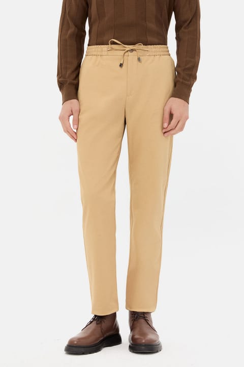 شلوار جاگر D'S Damat مدل Relaxed Fit بافت دیاگونال رنگ شتری