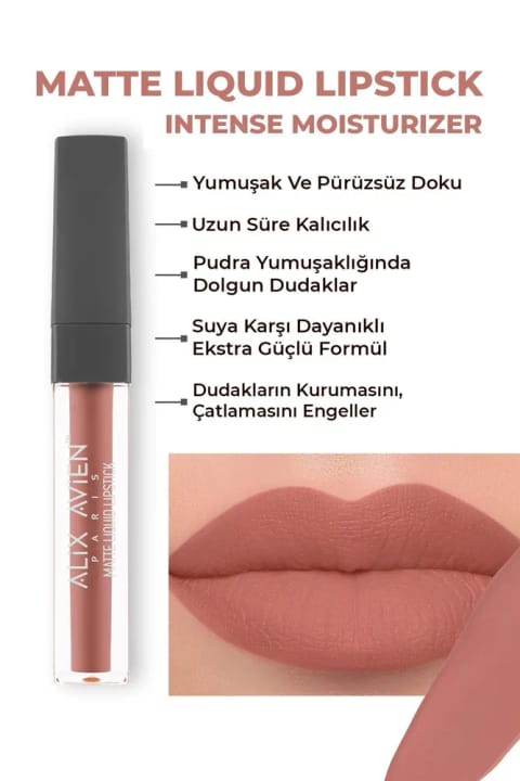 Alix Avien رژ لب مایع مات بلند ماندگار با بافت مخملی و بدون خشکی — 502 Peachy Nude