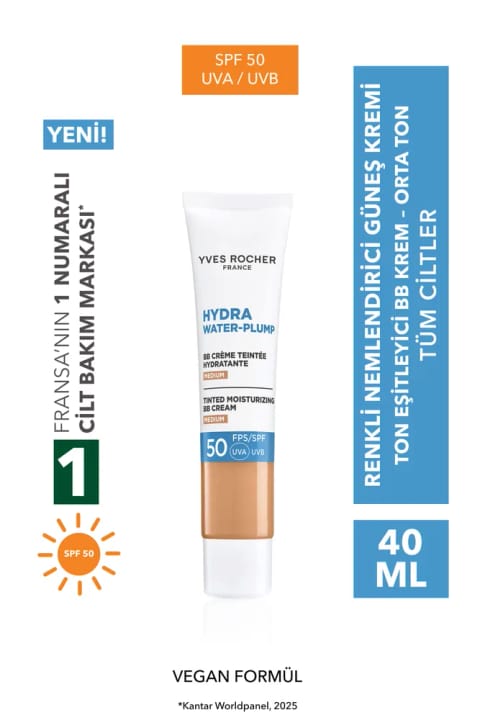 Yves Rocher BB کرم SPF 50 - مرطوب‌کننده رنگی یکدست‌کننده پوست با ضد آفتاب