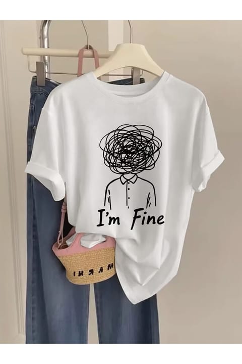 تی‌شرت طرح کارتونی I am Fıne یونیسکس uyguntarz