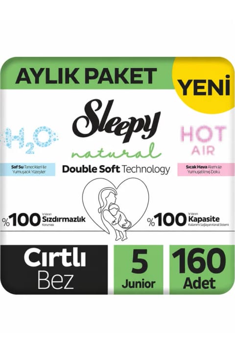 Sleepy Natural Double Soft پوشک بچه بسته یک‌ماهه سایز ۵ بزرگسال ۱۶۰ عددی