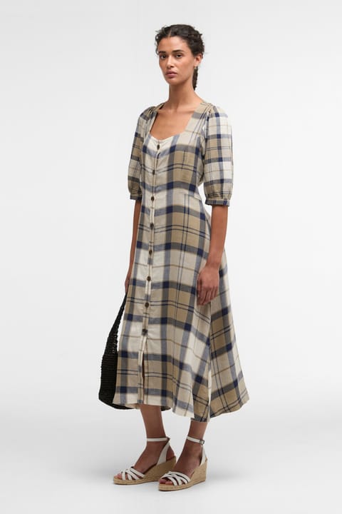 پیراهن میدی Barbour Ballina مدل NY51 طرح Navy Tartan