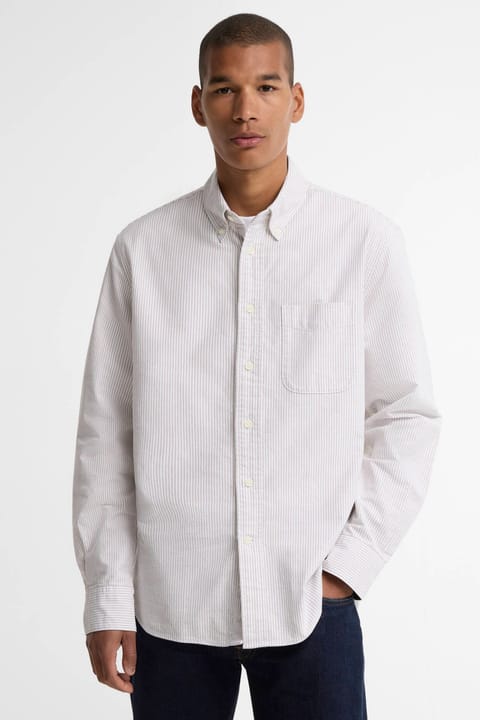 پیراهن آکسفورد راه‌راه Barbour Authentic مدل ST51 رنگ Stone