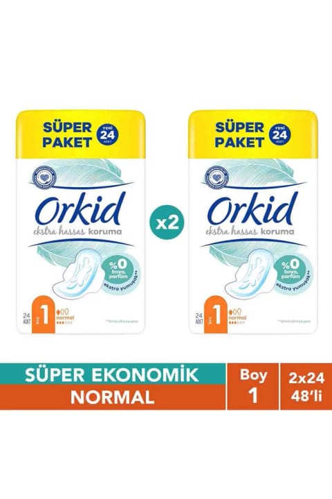 Orkid Extra Hassas Normal (سایز ۱) ۲۴ عددی سوپر پکیج نوار بهداشتی X2
