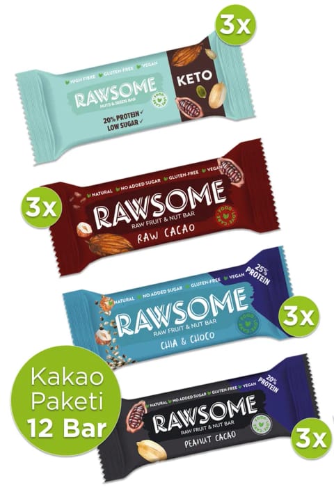 Rawsome کاکائو بار بسته ۱۲ عددی بدون گلوتن و وگان
