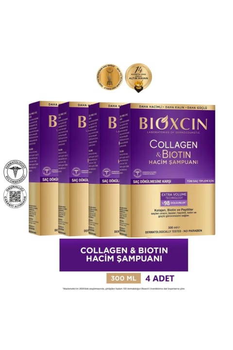 شامپو حجم دهنده Extra Bioxcin Collagen & Biotin 4x300 ml
