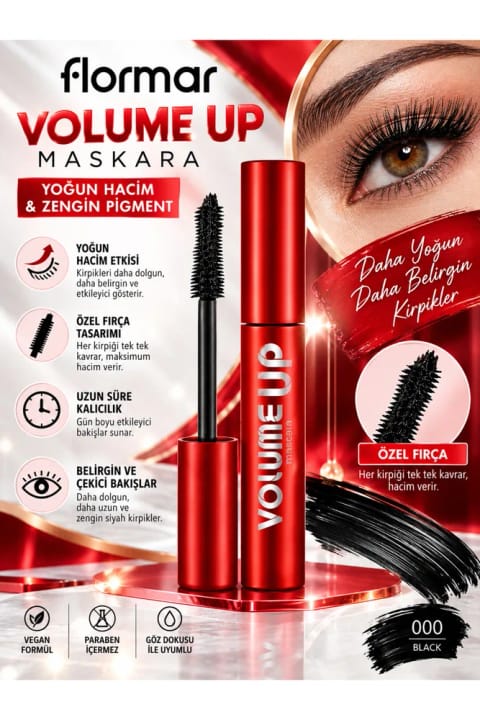 ریمل حجمدهنده Flormar Volume Up حجم ۱۲ میلیلیتر – ریمل مژه حجمدهنده با پیگمنت مشکی غلیظ