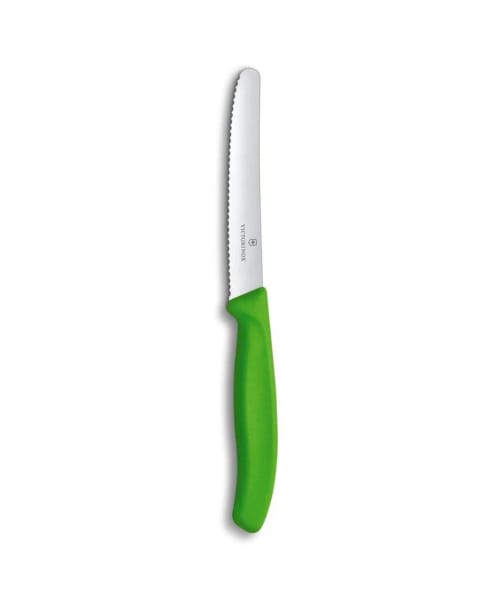 چاقوی پوست‌کن دندانه‌دار Victorinox مدل 6.7836.L114 استیل ضدزنگ ۱۱ سانتی‌متری سبز