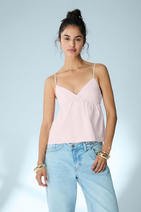تاپ بنددار با حاشیه چیندار Bershka