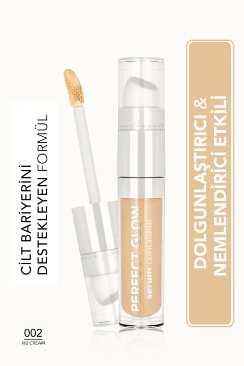 Flormar Perfect Glow Serum مرطوب‌کننده کانسیلر با پوشش بالا و اپلیکاتور اسفنجی — 002 W2 Cream