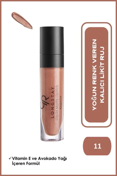Golden Rose Longstay Liquid Matte Lipstick No: 11 - رژ لب مایع مات ماندگار و ضد پخش