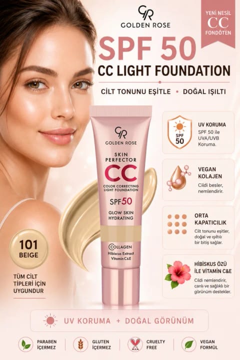 Golden Rose Skin Perfector Color Correcting Light Foundation - کرم پودر سبک اصلاح رنگ پوست — 101 Beige