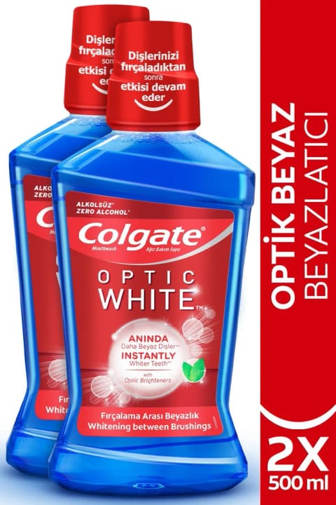 Colgate Optic White دهانشویه سفیدکننده بدون الکل ۵۰۰ میلیلیتر