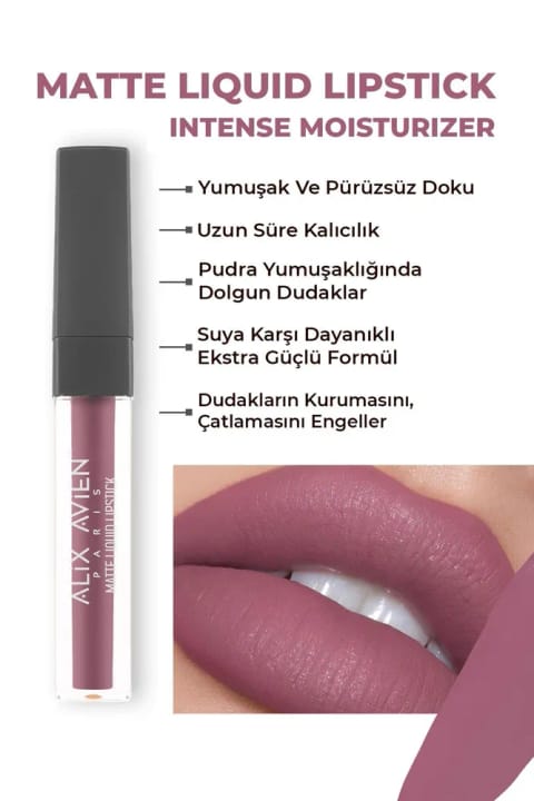 Alix Avien رژ لب مایع مات بلند ماندگار با بافت مخملی و بدون خشکی — 510 Dark Rose
