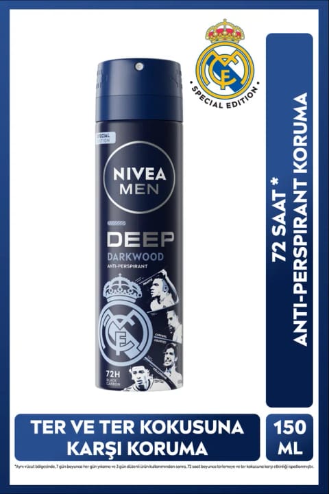NIVEA MEN اسپری دئودورانت دیپ دارکوود ۱۵۰ میلی‌لیتر نسخه ویژه رئال مادرید