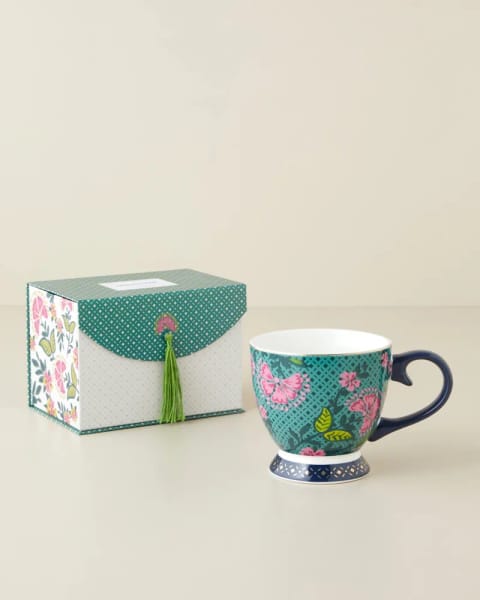 ماگ Loreva New Bone China ۴۶۰ میلی‌لیتر سبز-صورتی