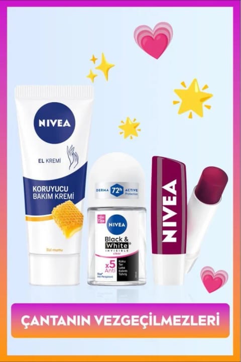 NIVEA رولآن دئودورانت زنانه Black & White Invisible Clear 25ml + کرم دست و...
