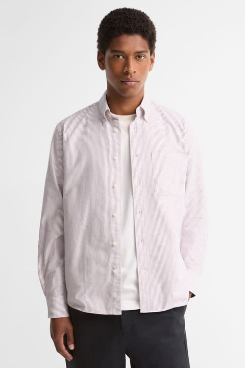 پیراهن آکسفورد راه‌راه Barbour Authentic مدل RE92 رنگ قرمز تیره