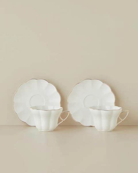 ست فنجان چای ۴ پارچه ۲ نفره Velisse New Bone China، ۱۸۰ میلی‌لیتر، سفید-طلایی