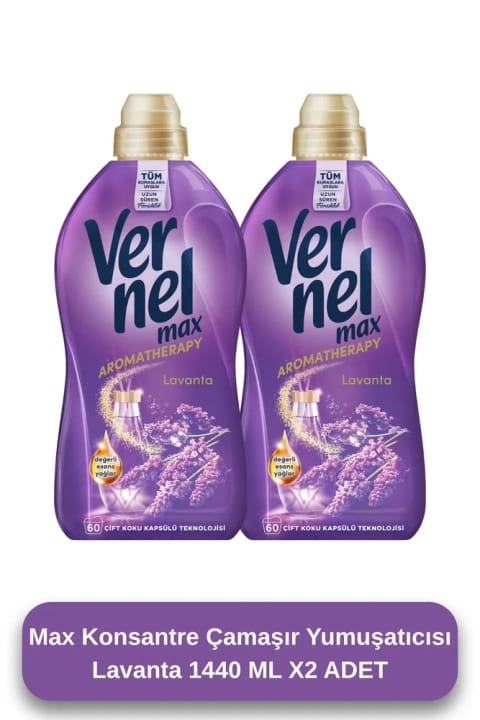 Vernel Max کنسانتره نرمکننده لباس ۲×۱۴۴۰ میلیلیتر (۱۲۰ بار شستشو) اسطوخودوس تازه