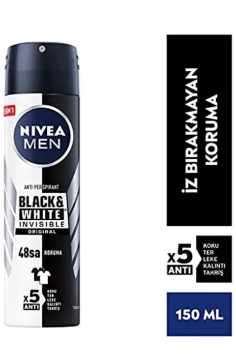 اسپری دئودورانت مردانه NIVEA Black & White Invisible Original 150ml