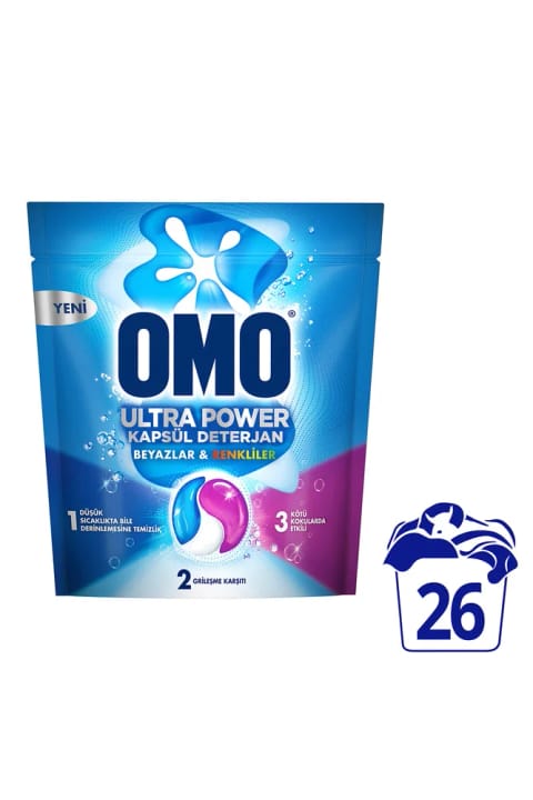 Omo Ultra Power کپسول شوینده لباس سفید و رنگی 26 شستوشو x1