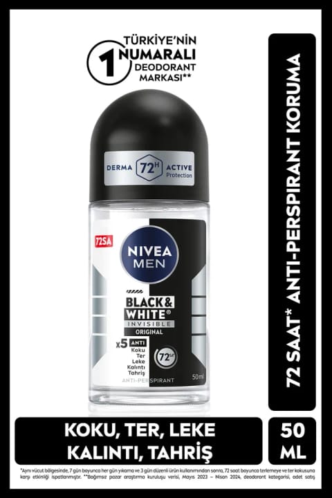 NIVEA MEN رولآن دئودورانت Black & White Invisible اورجینال ۵۰ میلیلیتر